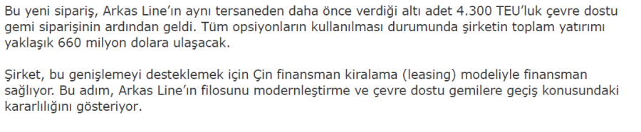 Arkas Line, Çin’e Yeni Gemi Siparişleri Verdi