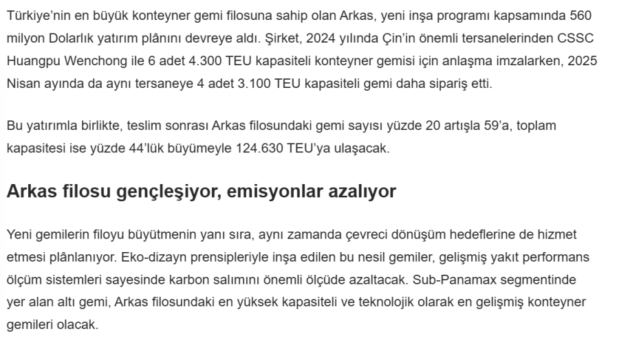 Arkas’tan 560 Milyon Dolarlık Hamle