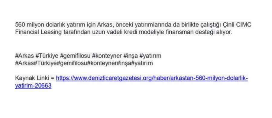 Arkas’tan 560 Milyon Dolarlık Yatırım