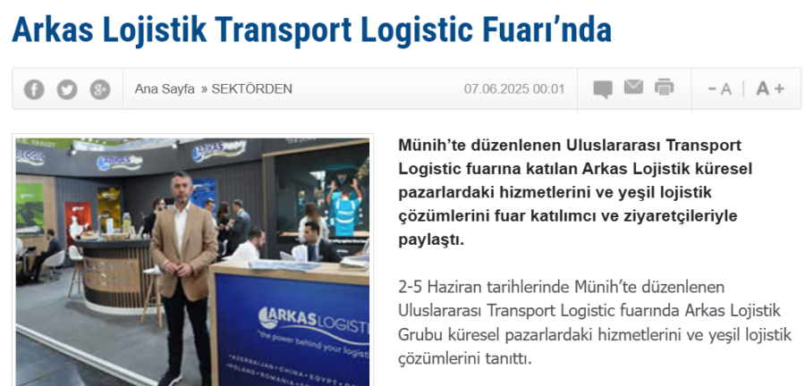 Arkas Lojistik Transport Logistic Fuarı’nda 