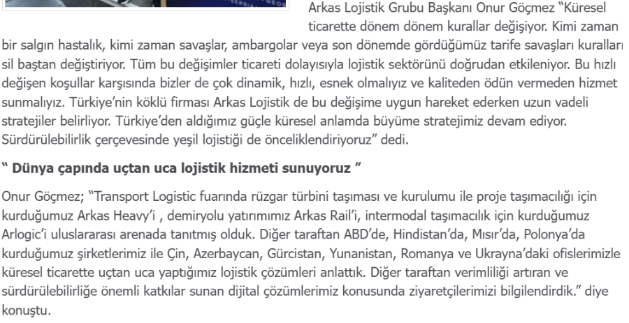 Arkas Lojistik Transport Logistic Fuarı’nda 