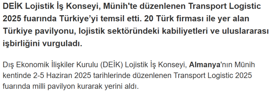 Türkiye, Almanya'da Düzenlenen Transport Logistic 2025 Fuarında Temsil Edildi