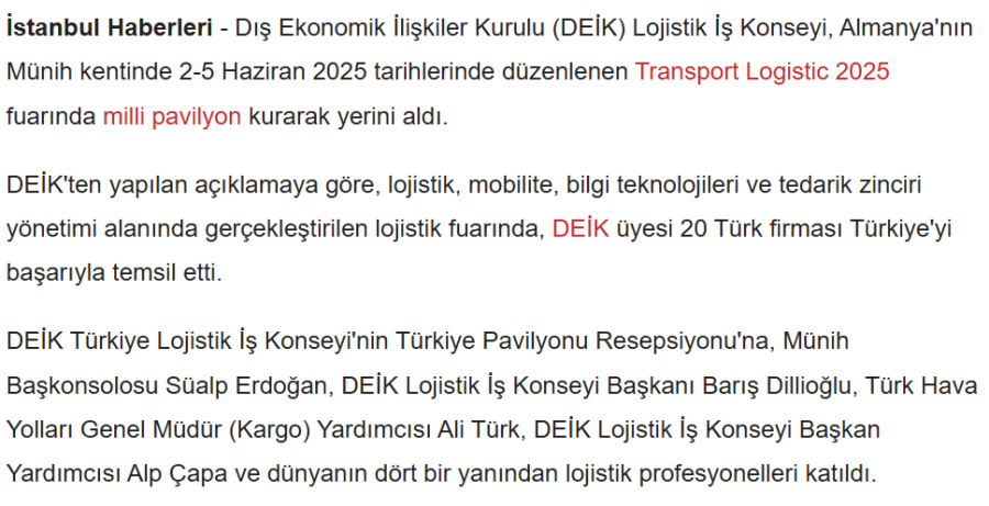 DEİK Lojistik İş Konseyi, Transport Logistic 2025 Fuarında Milli Pavilyon Kurdu
