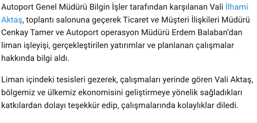 Vali İlhami Aktaş, Autoport Liman İşletmeleri A.Ş.’yi Ziyaret Etti