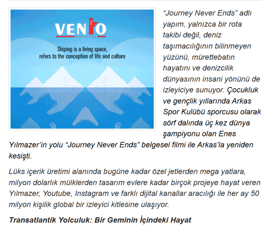 Arkas Line ve Enes Yılmazer’den Atlantik’in Kalbinde Sıra Dışı Bir Yolculuk 