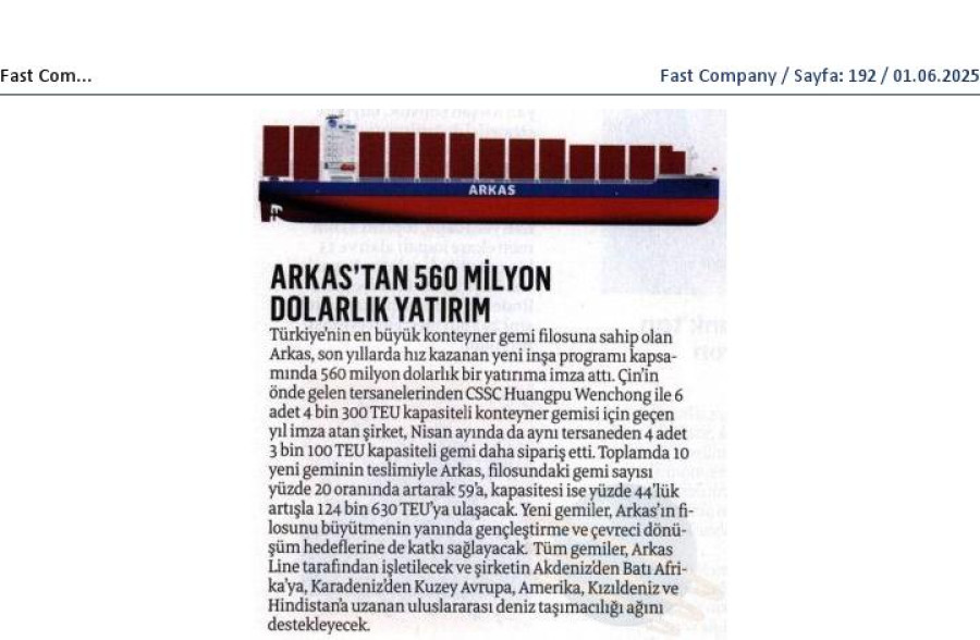 Arkas'tan 560 Milyon Dolarlık Yatırım 