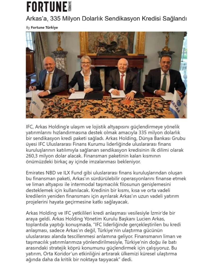 Arkas’a, 335 Milyon Dolarlık Sendikasyon Kredisi Sağlandı