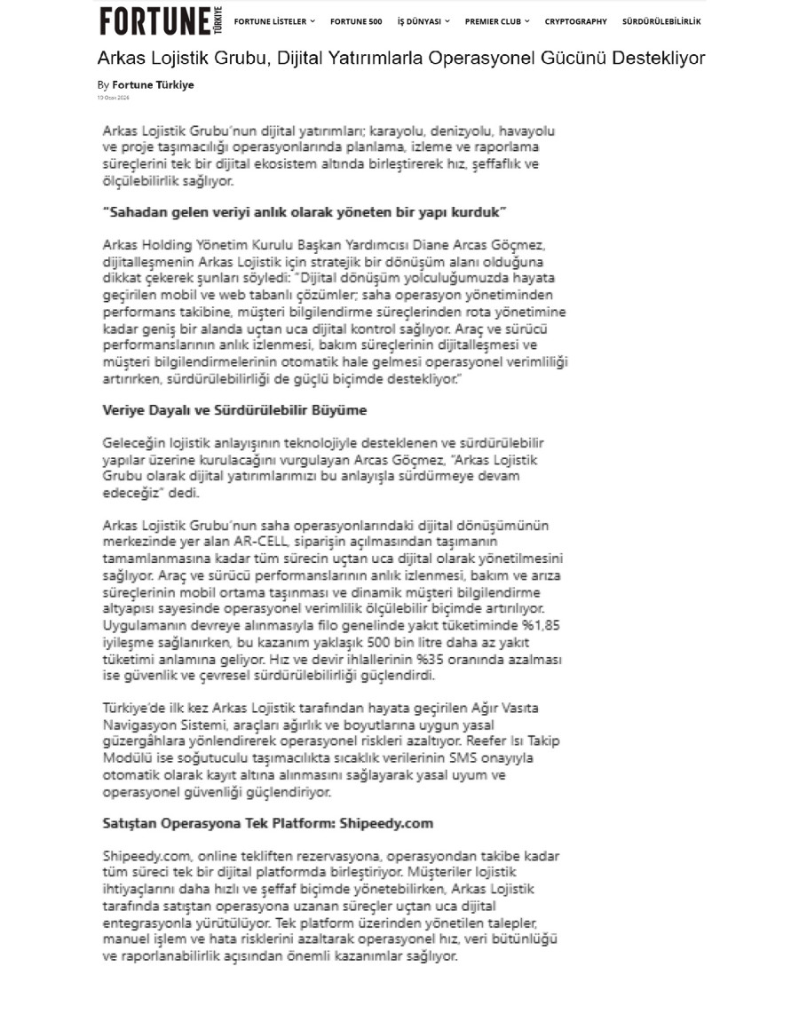 Arkas Lojistik Grubu, Dijital Yatırımlarla Operasyonel Gücünü Destekliyor