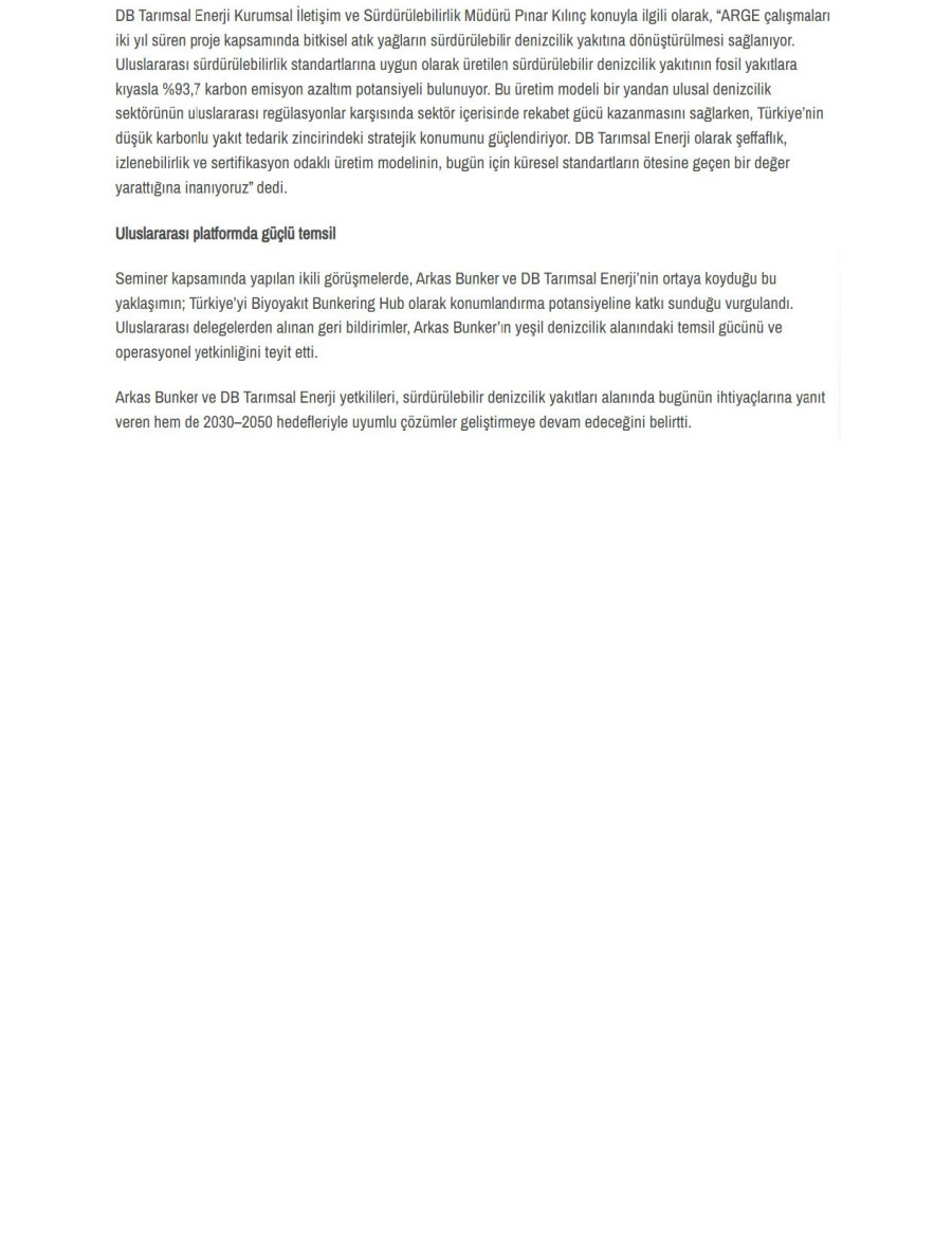 Arkas ve DB, IMO'da Biyoyakıtı Anlattı