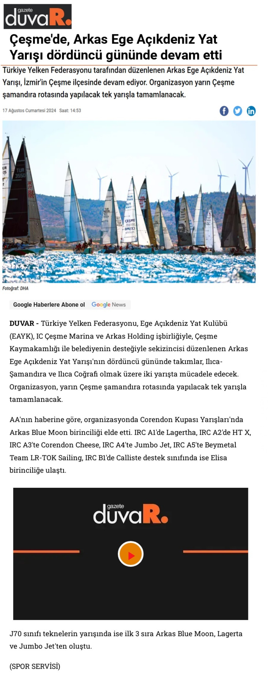 Çeşme'de Arkas Aegeanlink Regatta Yat Yarışı dördüncü gününde de devam etti