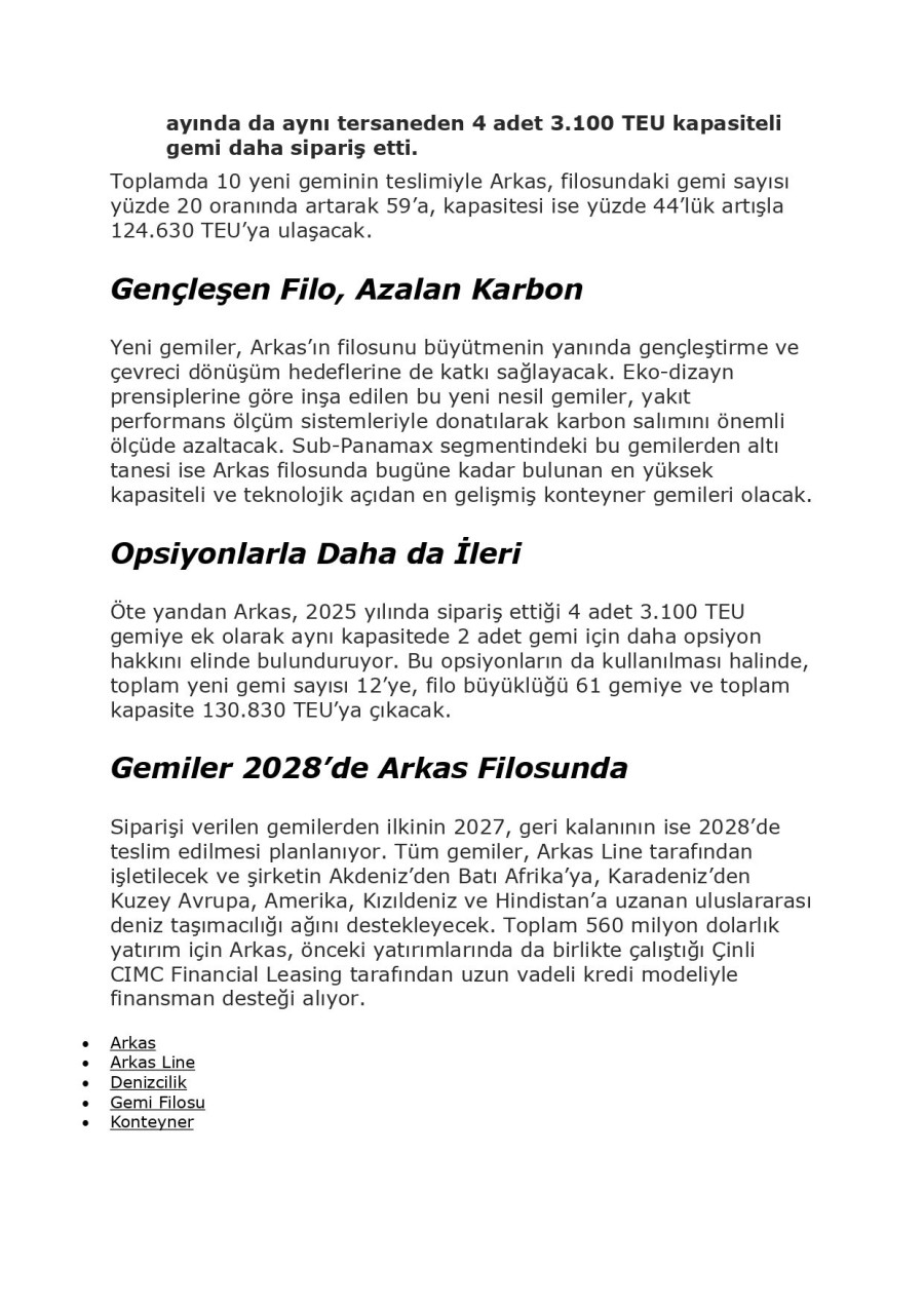 Arkas'tan 560 Milyon Dolarlık Yatırım
