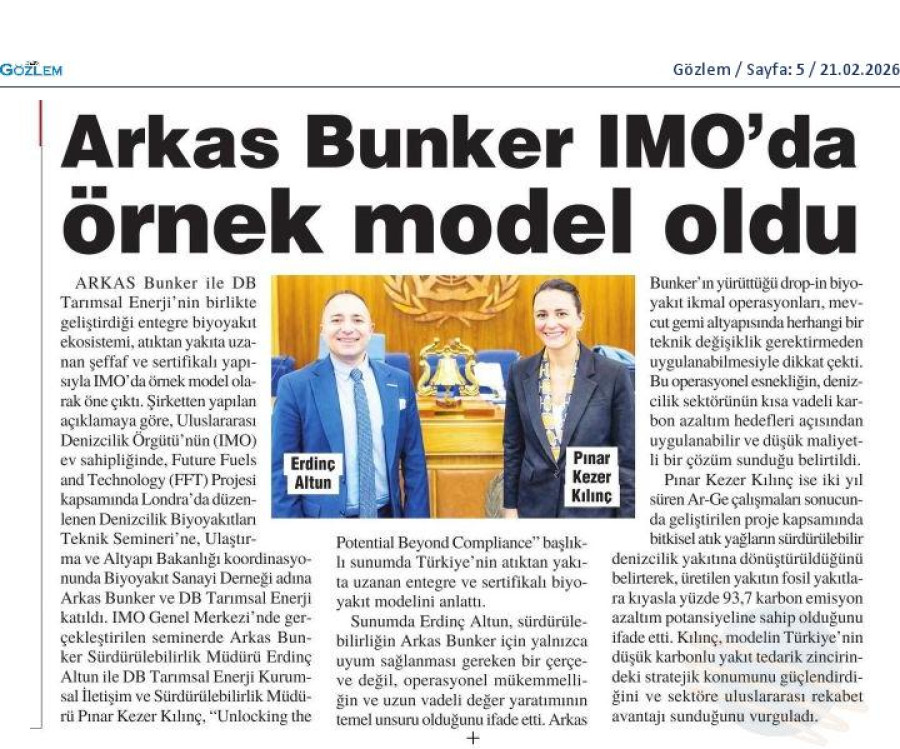 Arkas Bunker IMO'da Örnek Model Oldu
