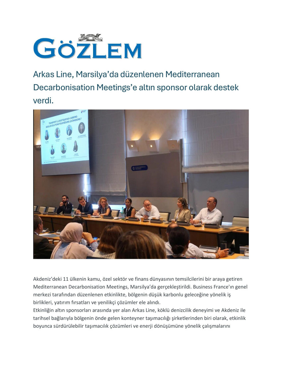 Arkas Line, Marsilya’da Düzenlenen Mediterranean Decarbonisation Meetings’e Altın Sponsor Olarak Destek Verdi
