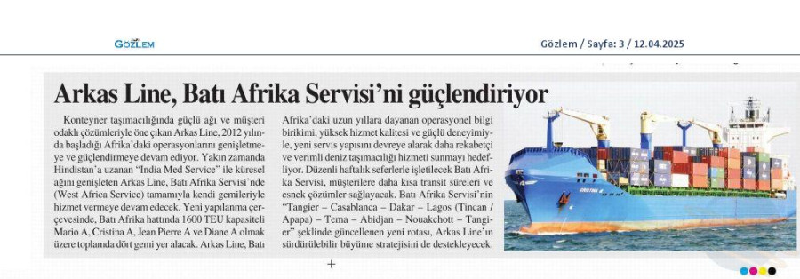 Arkas Line Batı Afrika servisini güçlendiriyor