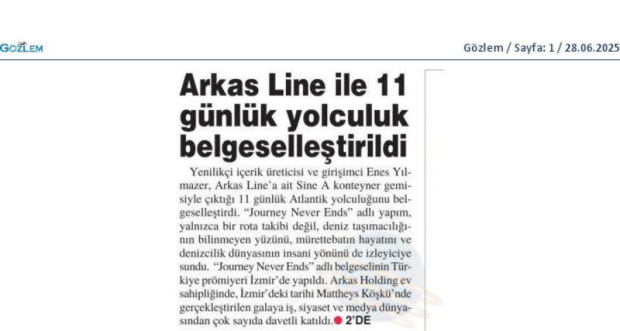 Arkas Line İle 11 Günlük Yolculuk Belgeselleştirildi