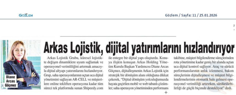 Arkas Lojistik Dijital Yatırımlarını Hızlandırıyor