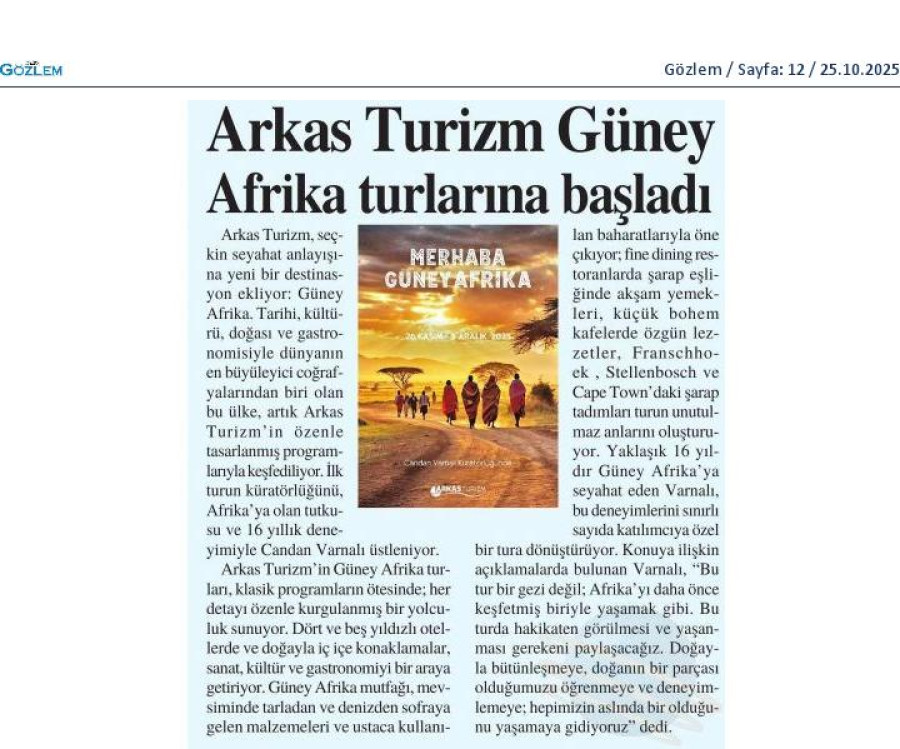 Arkas Turizm Güney Afrika Turlarına Başladı