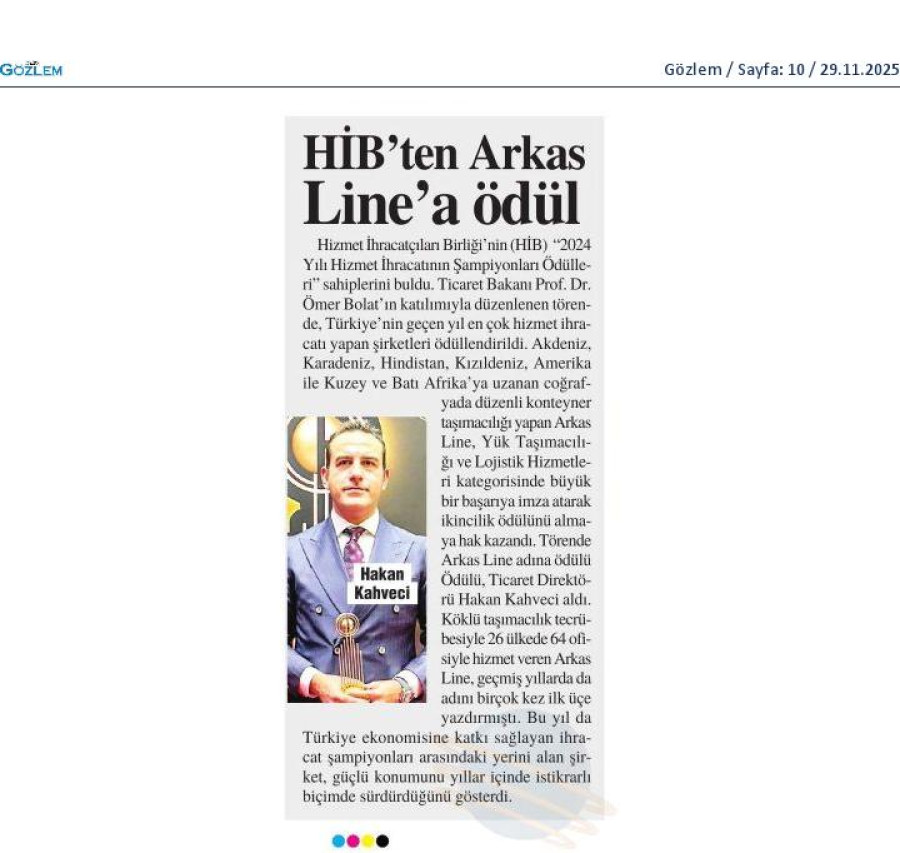 HİB'ten Arkas Line'a Ödül