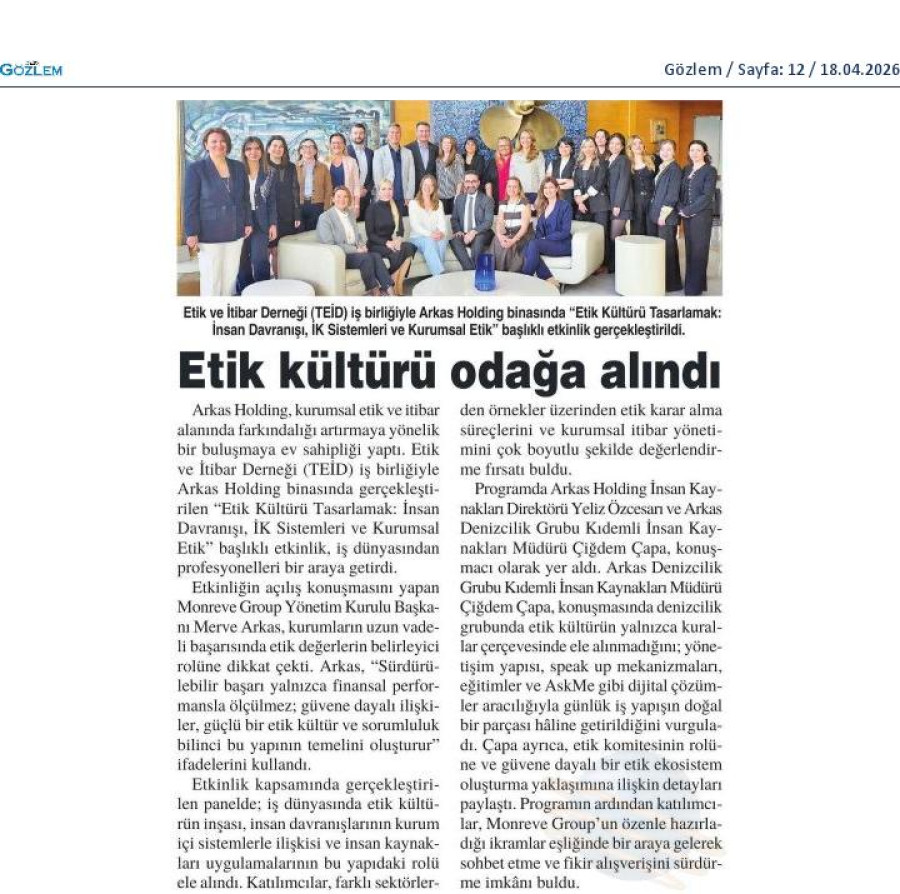 Etik Kültürü Odağa Alındı
