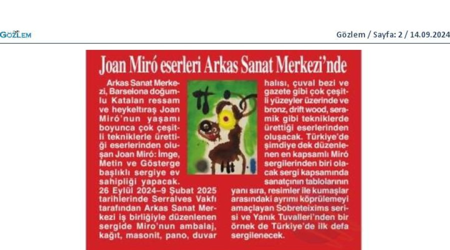 Joan Miro eserleri Arkas Sanat Merkezi'nde 