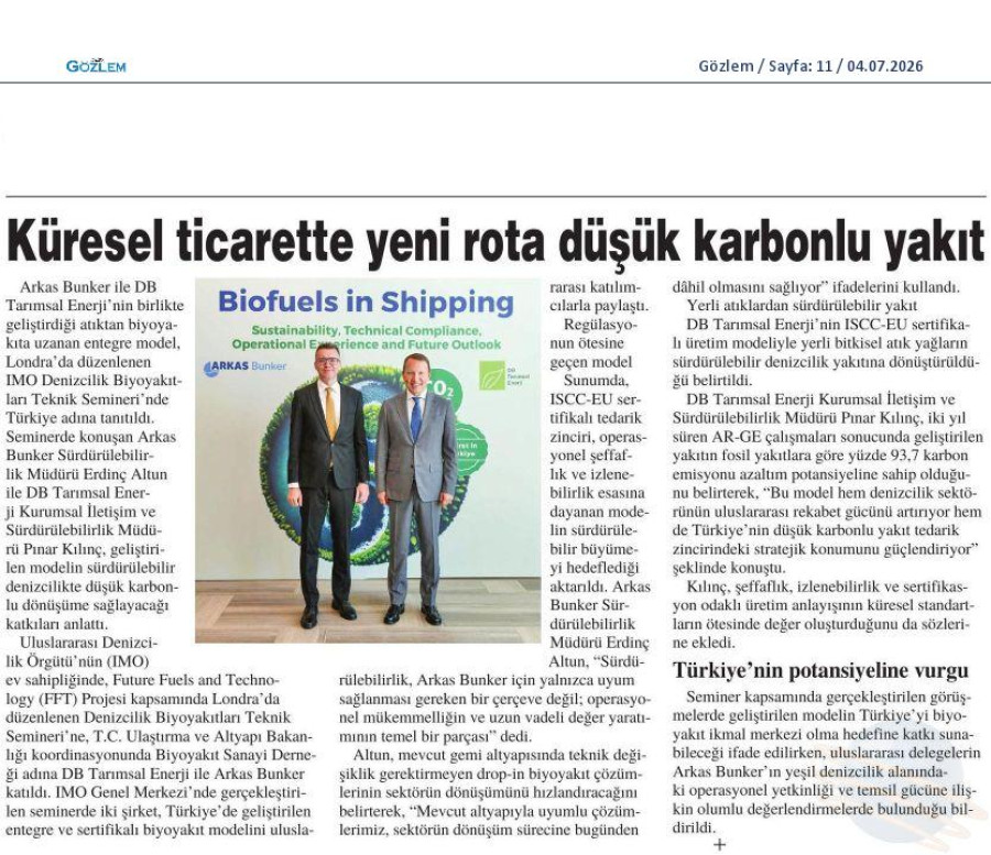 Küresel Ticarette Yeni Rota Düşük Karbonlu Yakıt