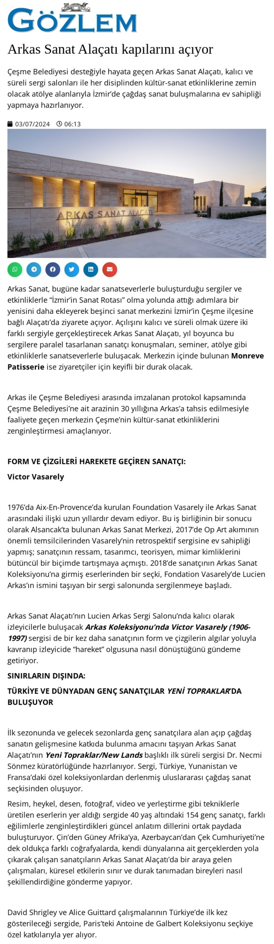 Arkas Sanat Alaçatı kapılarını açıyor