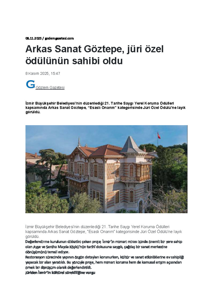 Arkas Sanat Göztepe, Jüri Özel Ödülünün Sahibi Oldu