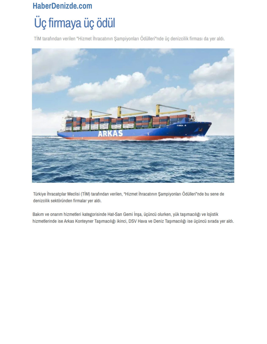 Üç Firmaya Üç Ödül