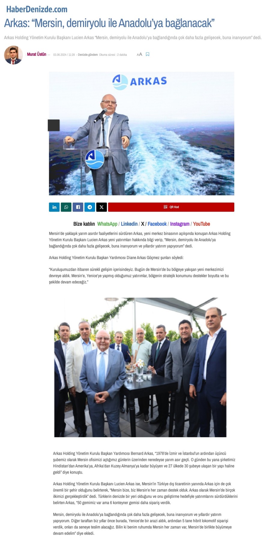 Arkas: “Mersin, demiryolu ile Anadolu’ya bağlanacak”