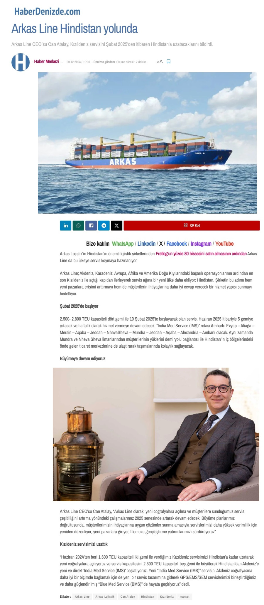 Arkas Line Hindistan yolunda