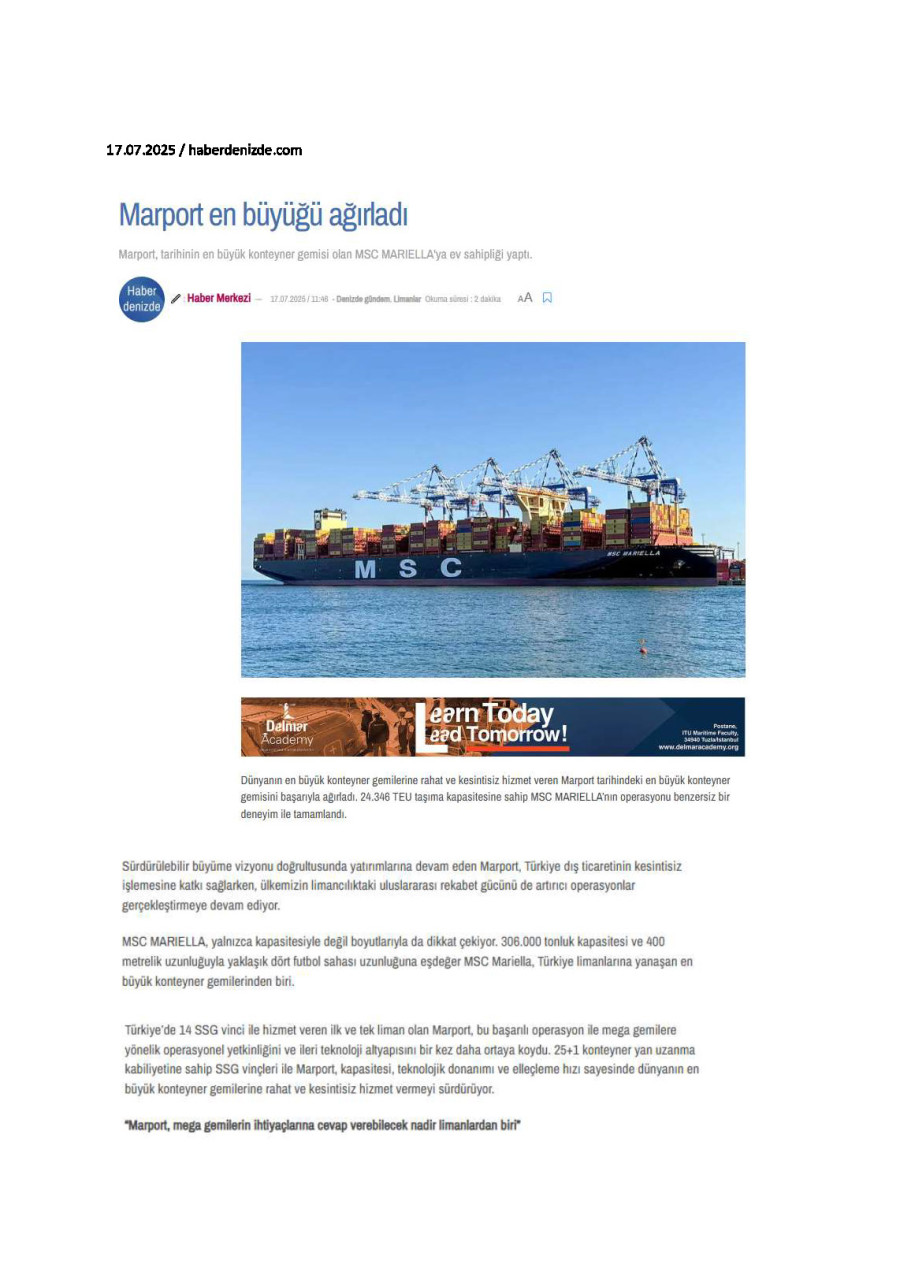 Marport En Büyük Konteyner Gemisini Ağırladı