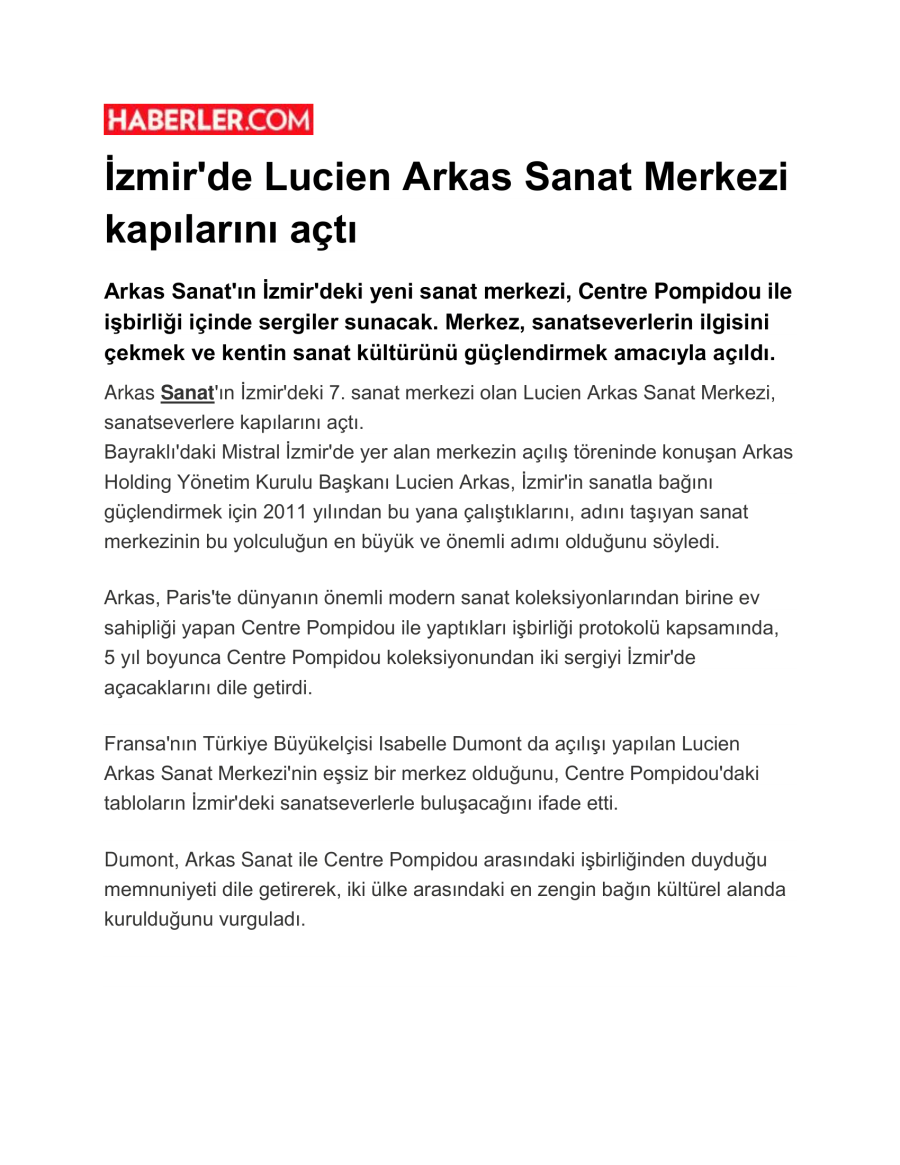 İzmir'de Lucien Arkas Sanat Merkezi Kapılarını Açtı