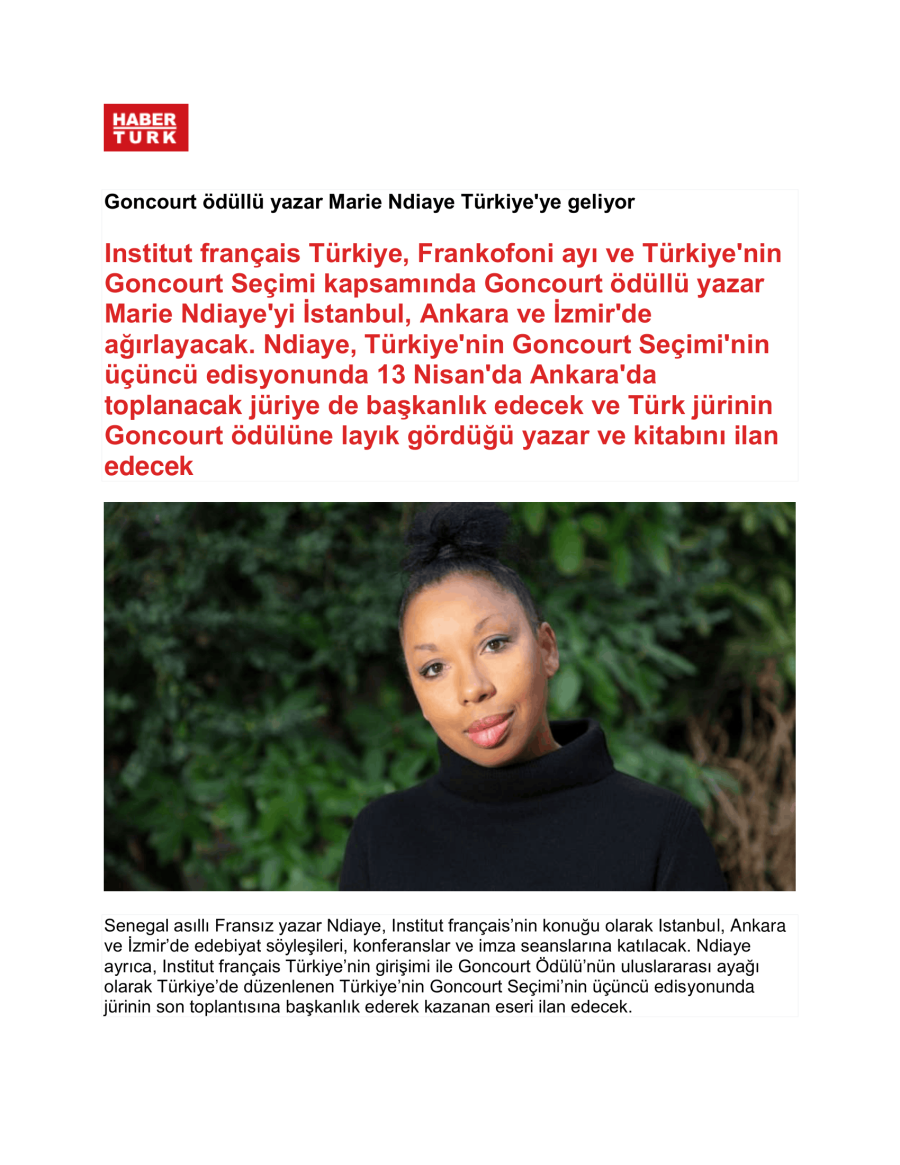 Goncourt Ödüllü Marie Ndiaye İzmir'e Geliyor