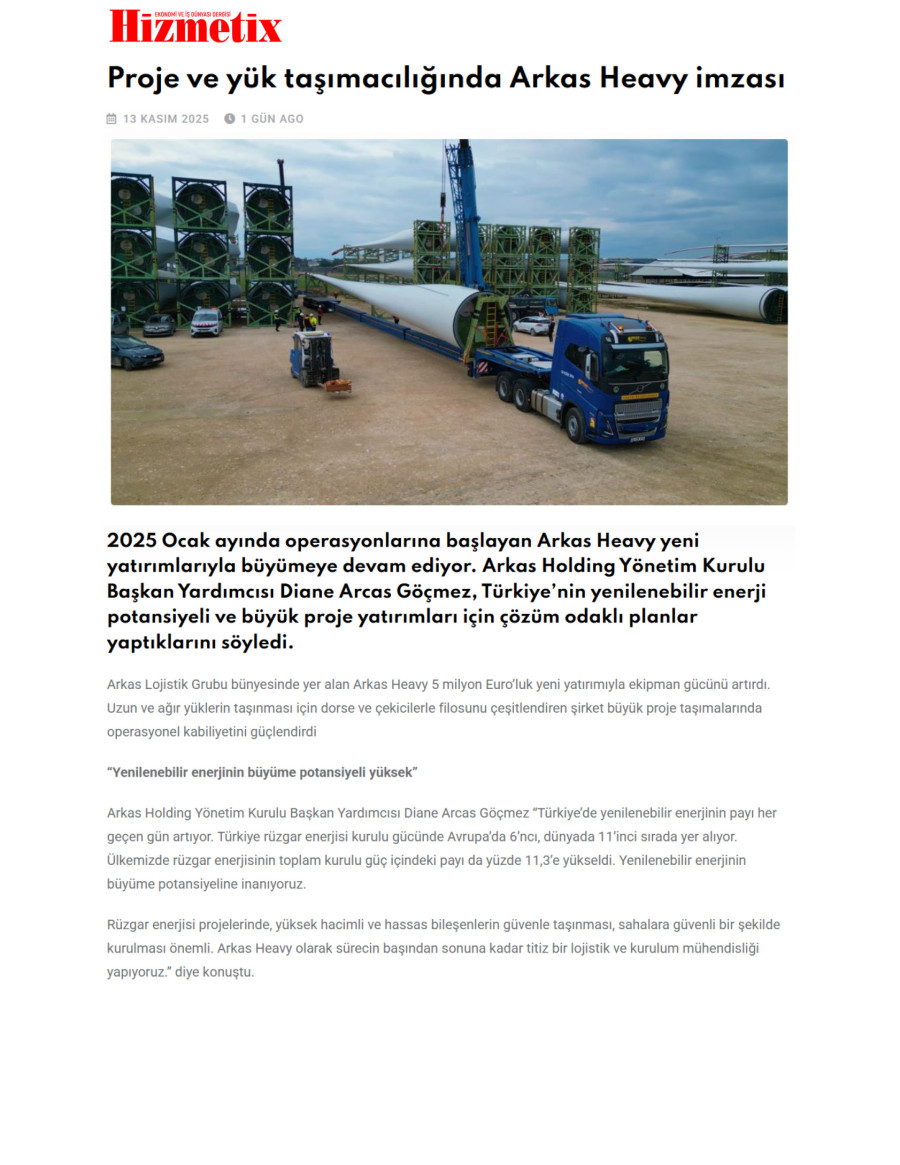 Proje Ve Yük Taşımacılığında Arkas Heavy İmzası
