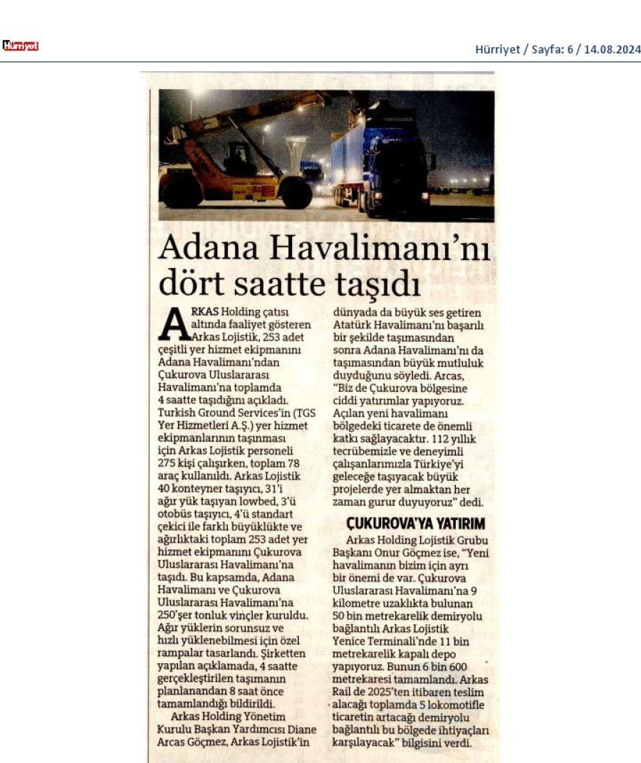 Adana Havalimanı'nı dört saatte taşıdı