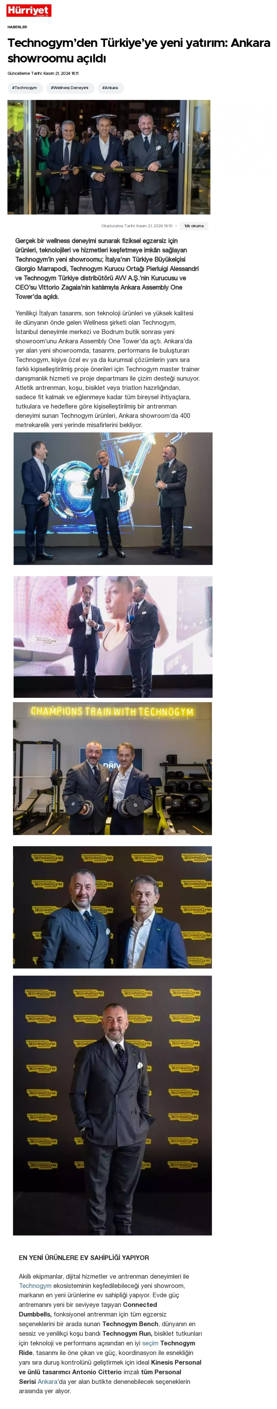 Technogym'den Türkiye'ye yeni yatırım: Ankara showroomu açıldı