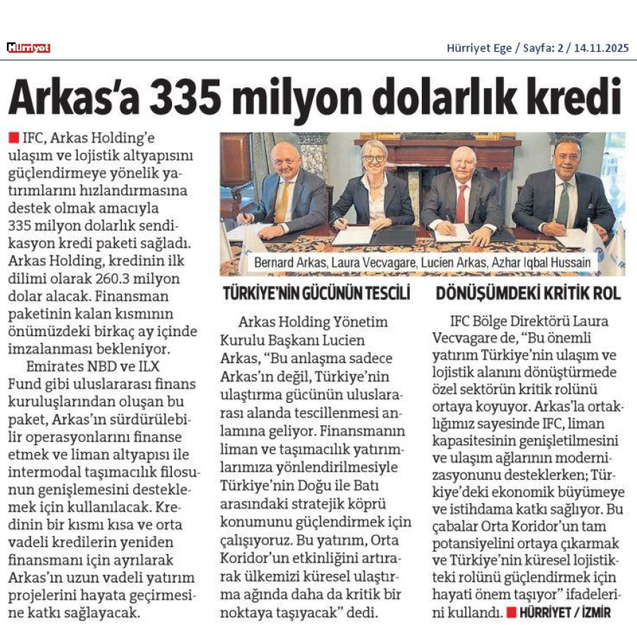 Arkas'a 335 Milyon Dolarlık Kredi