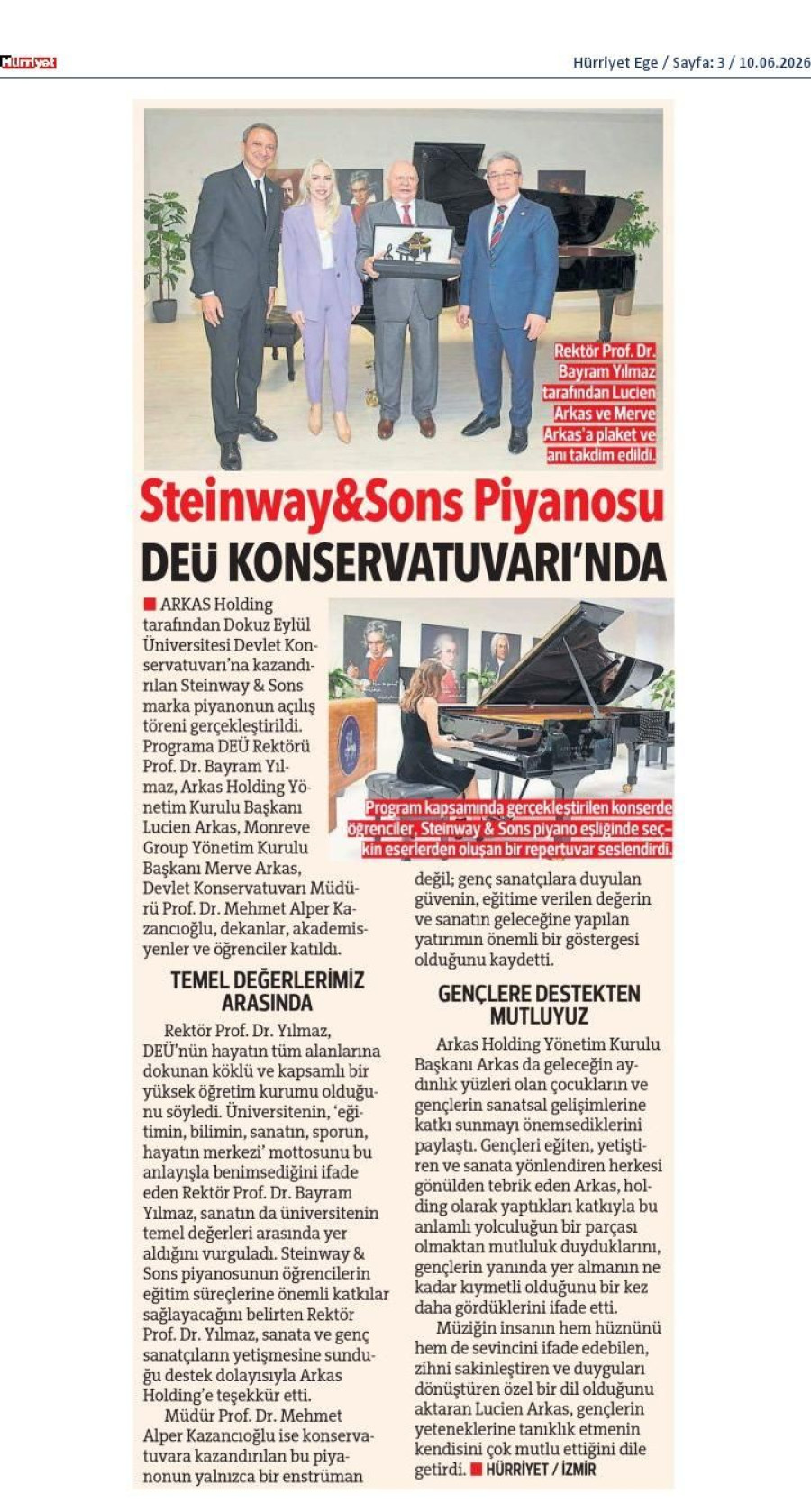 Arkas'tan Konservatuvara Steinway & Sons Piyanosu