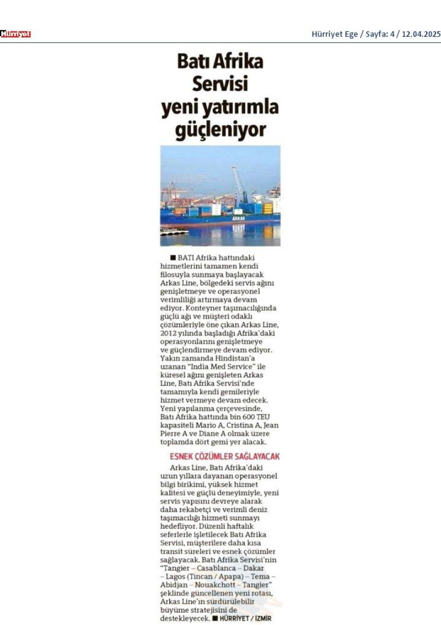 Batı Afrika servisi yeni yatırımla güçleniyor