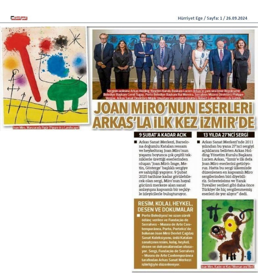 Joan Miro'nun  Eserleri Arkas'la İlk Kez İzmir'de 