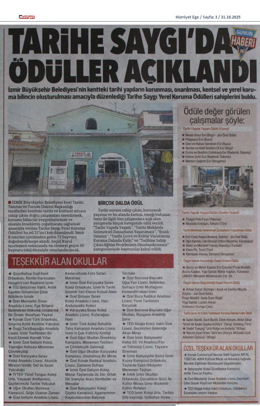 Tarihe Saygı'da Ödüller Açıklandı