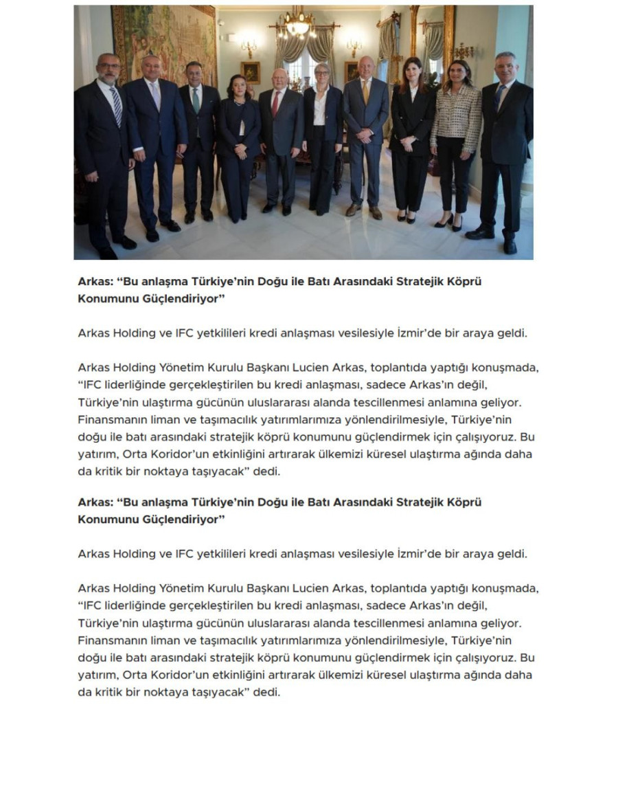 Arkas’a IFC Liderliğinde Sendikasyon Kredisi