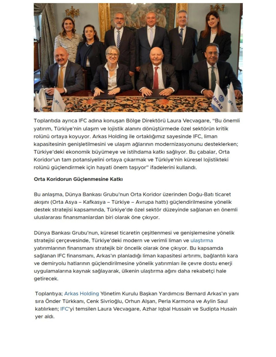 Arkas’a IFC Liderliğinde Sendikasyon Kredisi