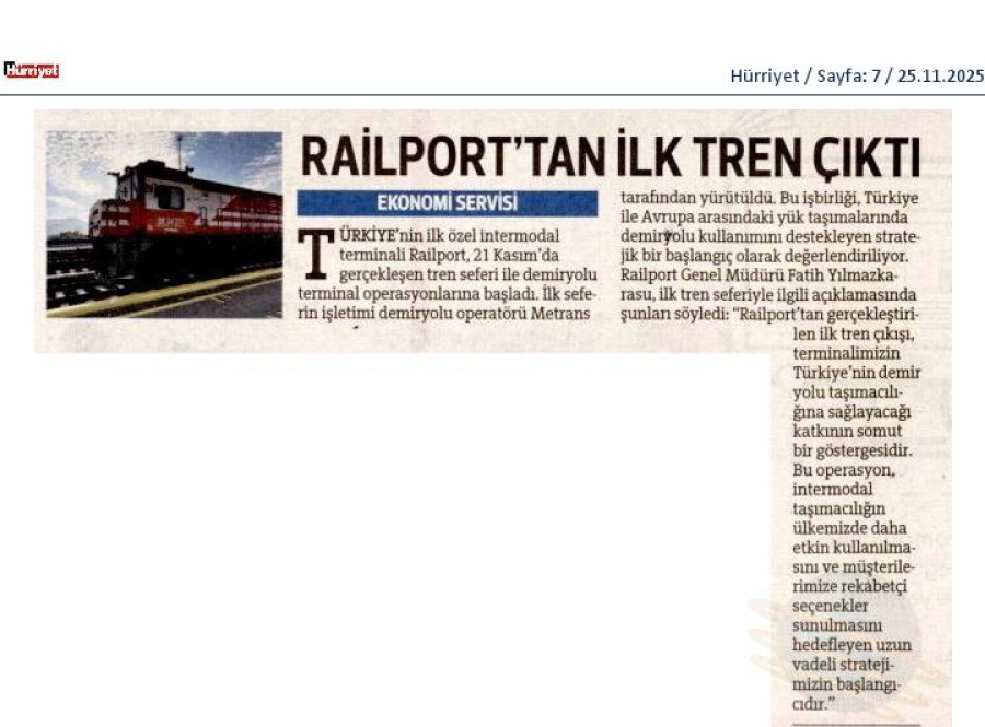 Railport'tan İlk Tren Çıktı