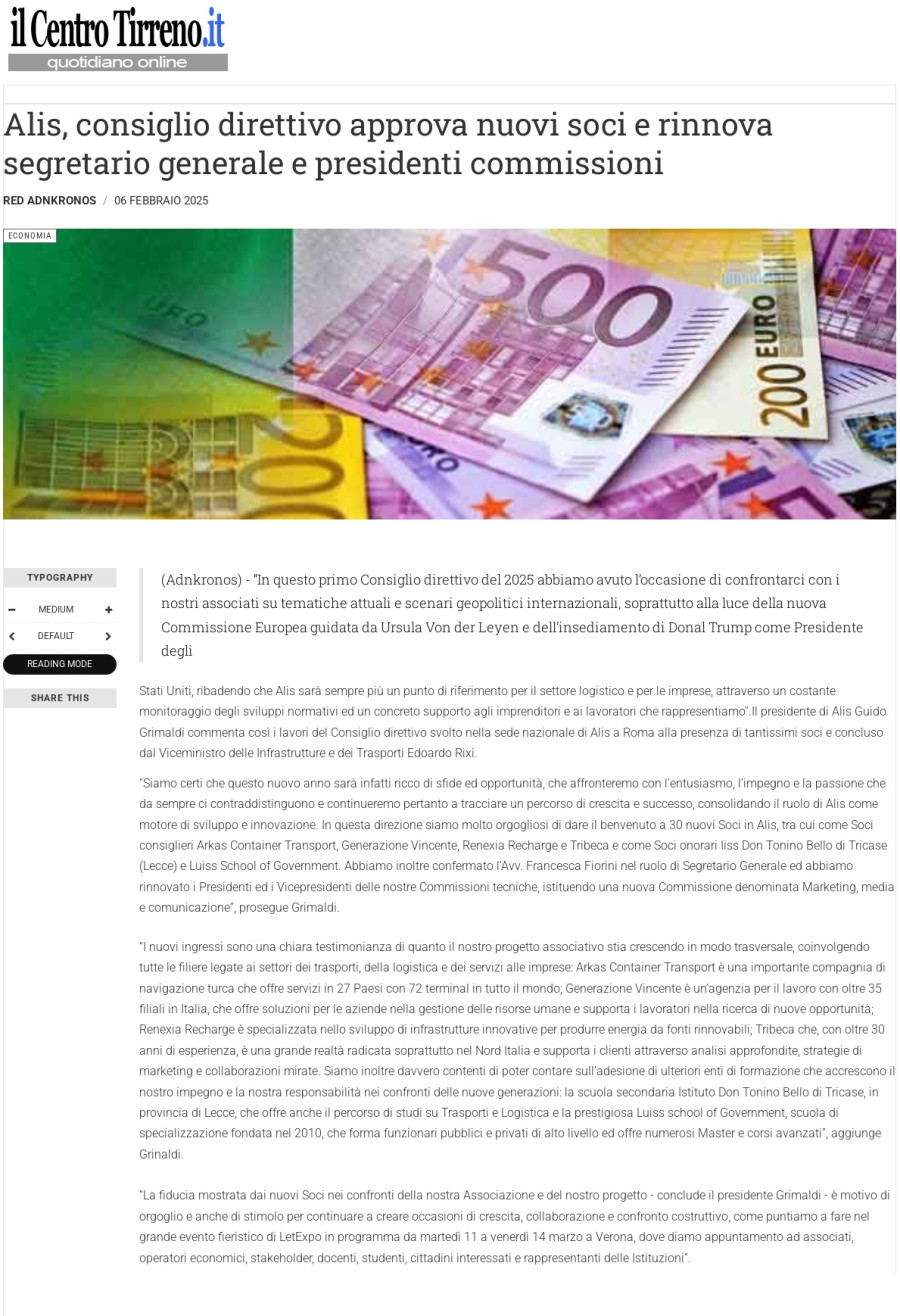  Alis, consiglio direttivo approva nuovi soci e rinnova segretario generale e presidenti commissioni