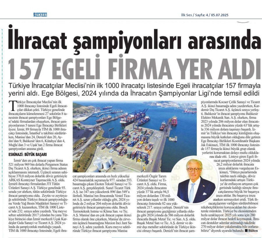 İhracat Şampiyonları Arasında 157 Egeli Firma Yer Aldı