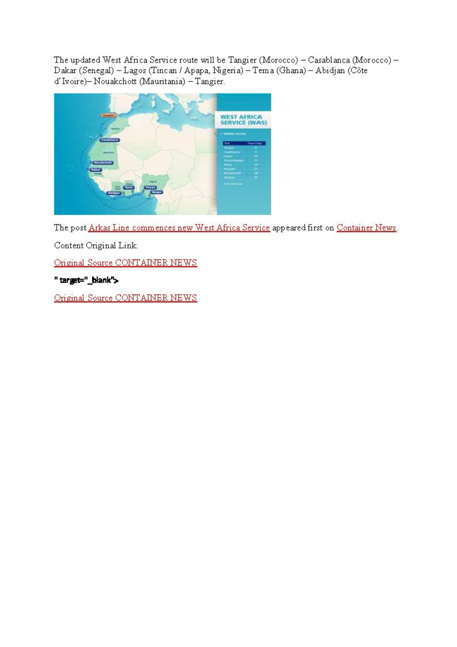 Arkas Line commences news West Africa service