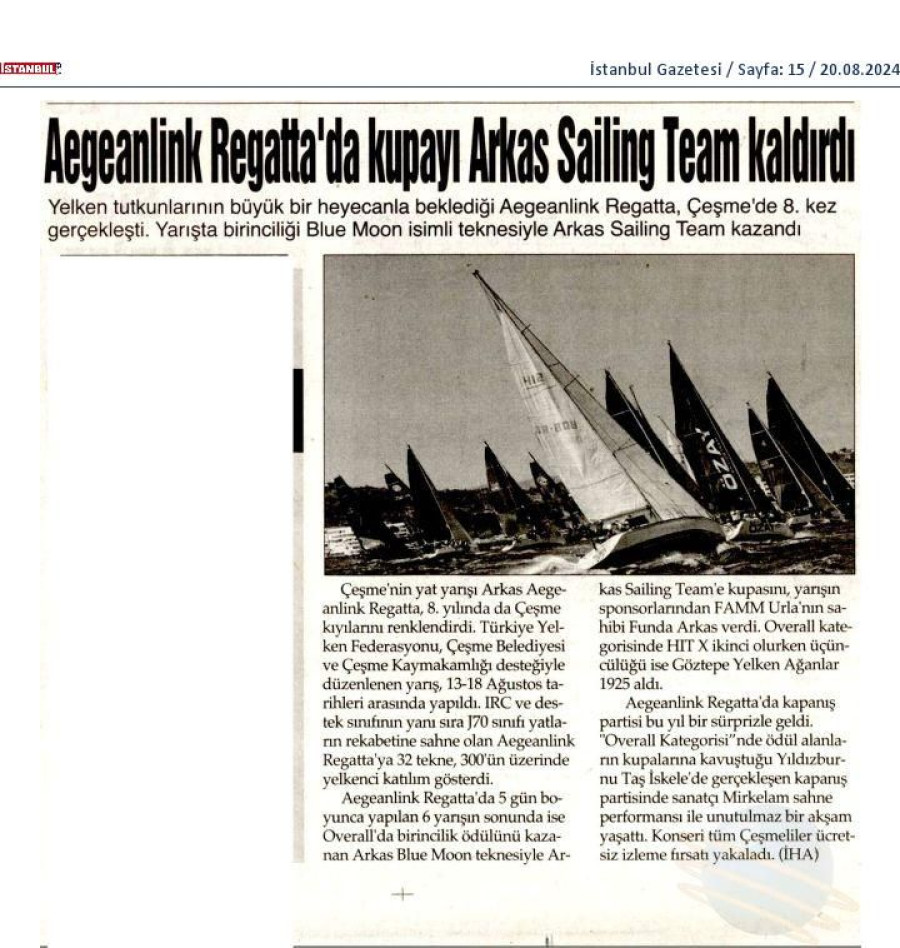 Aegeanlink Regatta'da kupayı Arkas Sailing Team kaldırdı