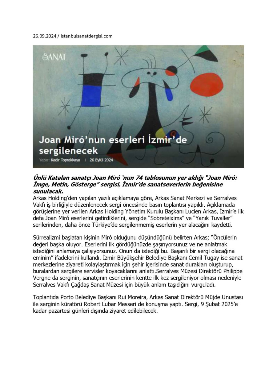 Joan Miro Eserleri İzmir'de Sergilenecek