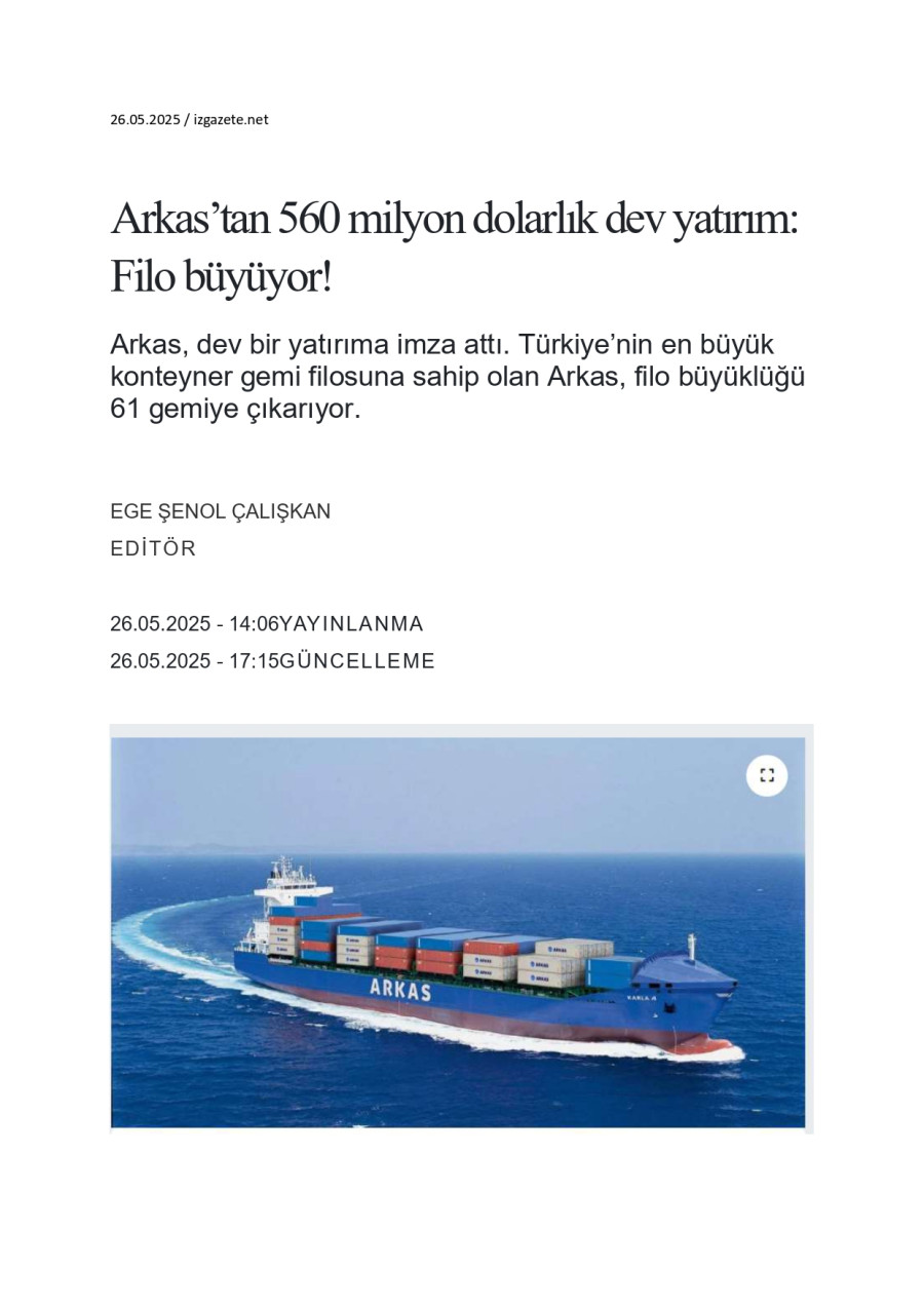 Arkas’tan 560 Milyon Dolarlık Dev Yatırım: Filo Büyüyor!
